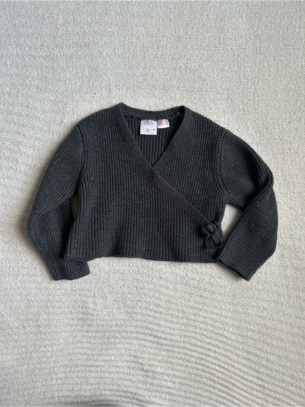 Zara Black Cropped Wrap V-Neck Sweater